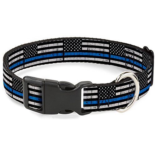 Buckle-Down PC-W30170-NL Ana Wettered Flag Kunststoff-Kragen schwarz/grau/blau, 1" Wide - Fits 11-17" Neck - Medium, Mehrfarbig von Buckle-Down