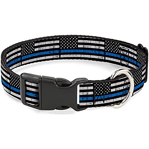 Buckle-Down PC-W30170-NL Ana Wettered Flag Kunststoff-Kragen schwarz/grau/blau, 1.5" Wide - Fits 18-32" Neck - Large, Mehrfarbig von Buckle-Down