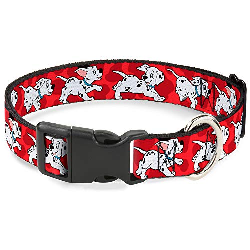 Buckle-Down Plastic Clip Collar - Dalmatians Running/Paws Reds/White/Black - 1/2" Wide - Fits 6-9" Neck - Small von Buckle-Down