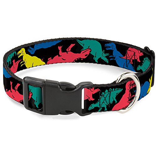 Buckle-Down Plastic Clip Collar - Dinosaurs Black/Multi Color - 1" Wide - Fits 9-15" Neck - Small von Buckle-Down