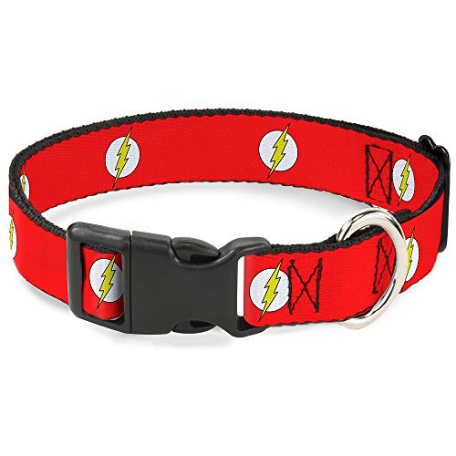 Buckle-Down Plastic Clip Collar - Flash Logo Red/White/Yellow - 1" Wide - Fits 15-26" Neck - Large von Buckle-Down