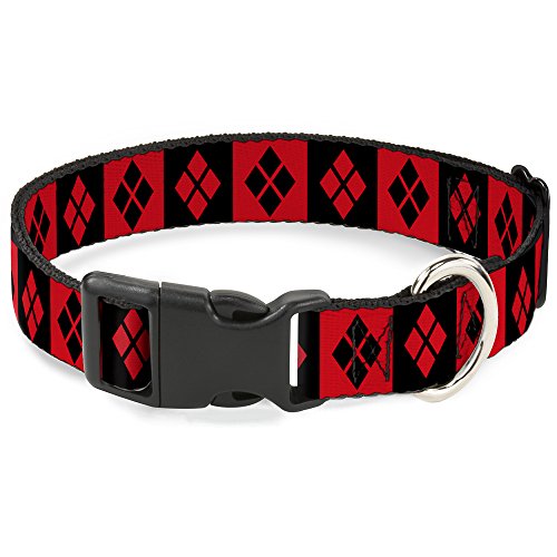 Buckle-Down Plastic Clip Collar - Harley Quinn Diamond Blocks Red/Black Black/Red - 1.5" Wide - Fits 16-23" Neck - Medium von Buckle-Down