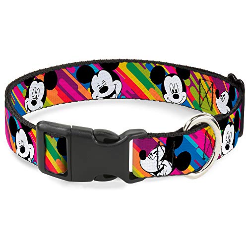 Buckle-Down Plastic Clip Collar - Mickey Mouse Expressions Multi Color White/Black - 1" Wide - Fits 11-17" Neck - Medium von Buckle-Down