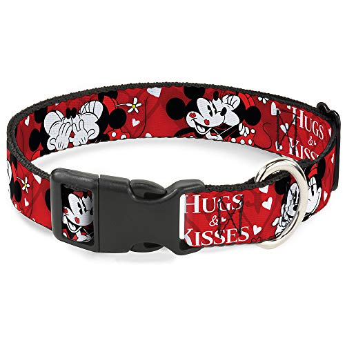 Buckle-Down Plastic Clip Collar - Mickey & Minnie HUGS & Kisses Poses Reds/White - 1" Wide - Fits 11-17" Neck - Medium von Buckle-Down