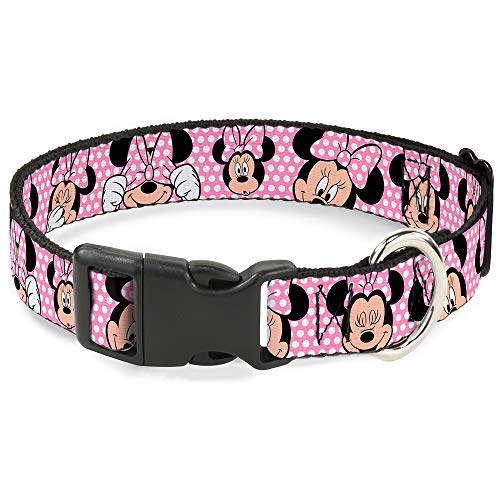 Buckle-Down Plastic Clip Collar - Minnie Mouse Expressions Polka Dot Pink/White - 1" Wide - Fits 9-15" Neck - Small von Buckle-Down