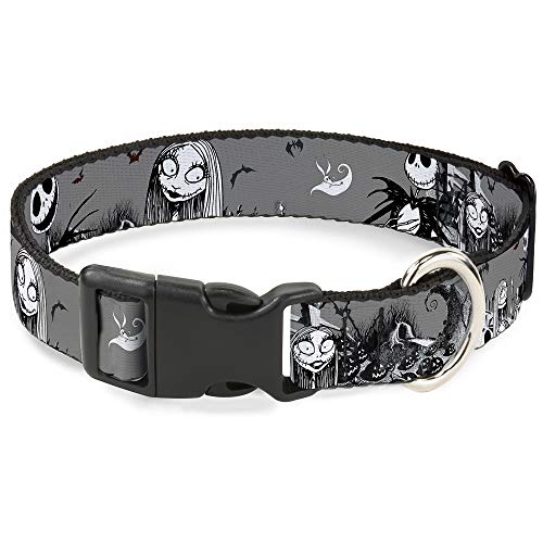 Buckle-Down Plastic Clip Collar - NBC Jack & Sally Cemetery Scene Gray/Black/White - 1" Wide - Fits 15-26" Neck - Large von Buckle-Down