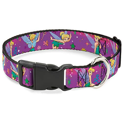 Buckle-Down Plastic Clip Collar - Tinker Bell Poses/Flowers/Stars/Skull Purple - 1" Wide - Fits 15-26" Neck - Large von Buckle-Down