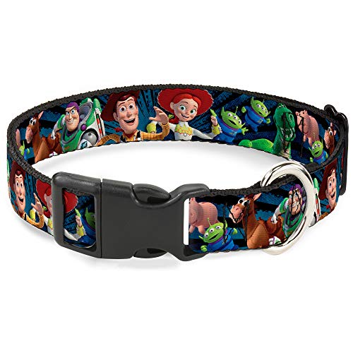 Buckle-Down Plastic Clip Collar - Toy Story Characters Running2 Denim Rays - 1" Wide - Fits 15-26" Neck - Large von Buckle-Down