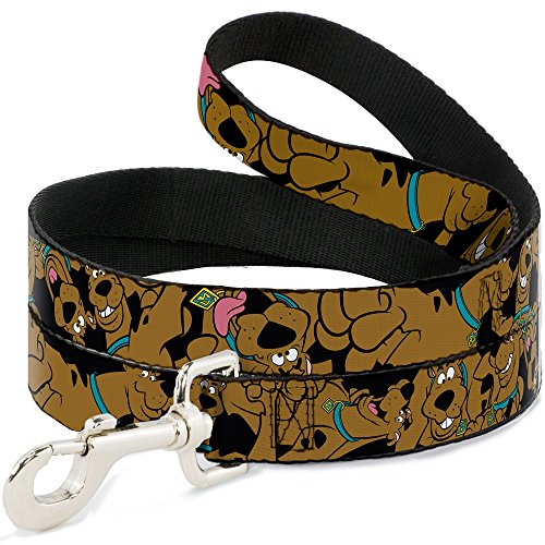 Buckle-Down Scooby DOO Hundeleine, stapelbar, Nahaufnahme, Schwarz, erhältlich in verschiedenen Längen und Breiten für kleine, mittelgroße und große Hunde und Katzen, 1,8 m lang – 1,27 cm breit von Buckle-Down