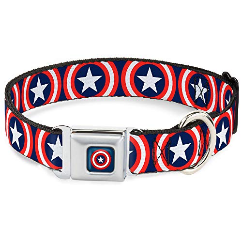 Buckle-Down Seatbelt Buckle Dog Collar - Captain America Shield Repeat Navy - 1.5" Wide - Fits 16-23" Neck - Medium von Buckle-Down