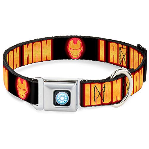 Buckle-Down Seatbelt Buckle Dog Collar - Iron Man Face/I AM Iron Man Black/Yellow Glow - 1.5" Wide - Fits 18-32" Neck - Large von Buckle-Down