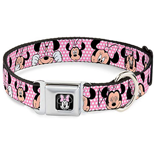 Buckle-Down Seatbelt Buckle Dog Collar - Minnie Mouse Expressions Polka Dot Pink/White - 1.5" Wide - Fits 18-32" Neck - Large von Buckle-Down