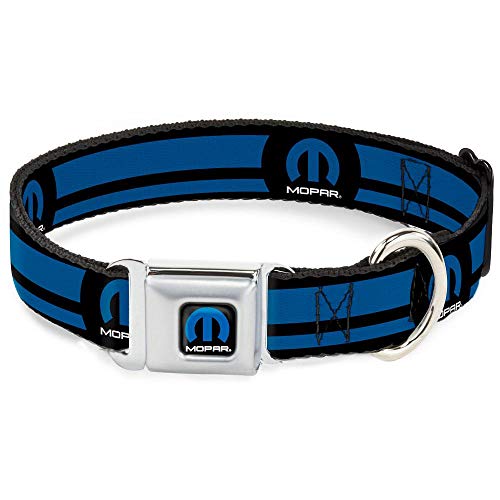 Buckle-Down Seatbelt Buckle Dog Collar - Mopar Logo/Stripe Black/Blue - 1" Wide - Fits 15-26" Neck - Large von Buckle-Down