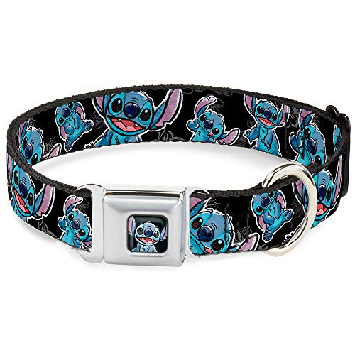 Buckle-Down Seatbelt Buckle Dog Collar - Stitch Poses/Hibiscus Sketch Black/Gray/Blue - 1" Wide - Fits 9-15" Neck - Small von Buckle-Down