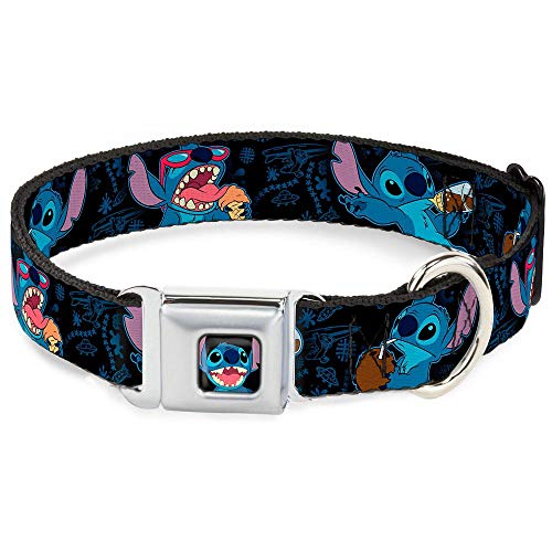 Buckle-Down Seatbelt Buckle Dog Collar - Stitch Snacking Poses Black/Blue - 1" Wide - Fits 11-17" Neck - Medium von Buckle-Down