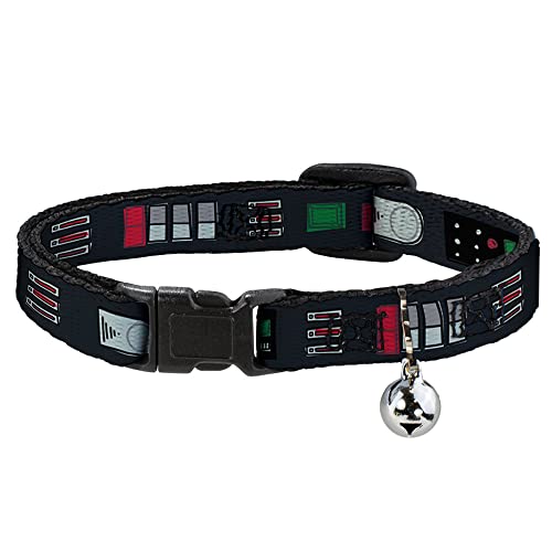 Star Wars Katzenhalsband, Abreißhalsband mit Glöckchen, Star Wars Darth Vader Utility-Gürtel, Einfassung, Schwarz, Grau, Rot, 21,6 cm bis 30,5 cm, 1,3 cm breit von Buckle-Down