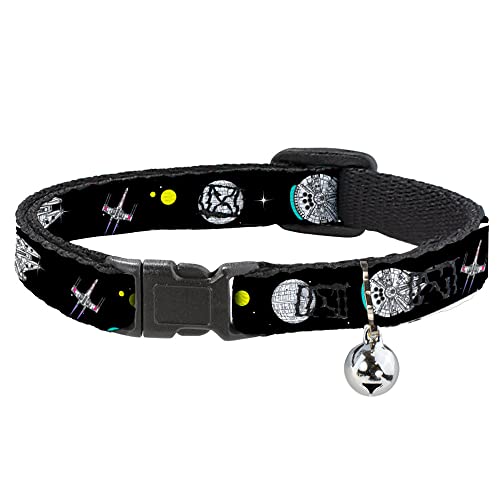 Buckle-Down Star Wars Katzenhalsband, Breakaway-Halsband mit Glöckchen, Star Wars Todesstern Millennium Falconand Xwing Fighter, 21,6 bis 30,5 cm, 1,3 cm breit von Buckle-Down