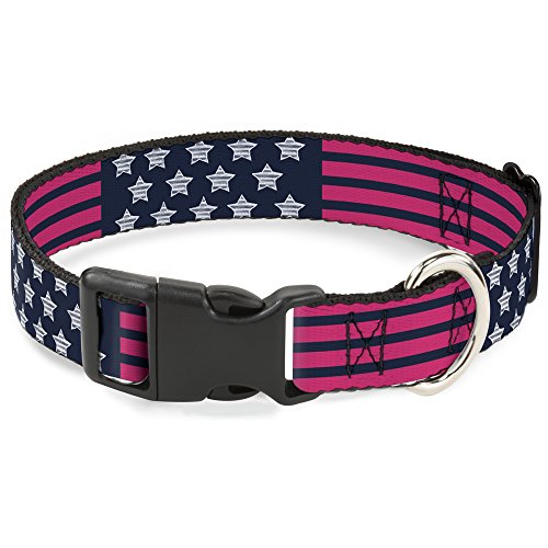 Buckle Down Stars & STRIPES2 blau/weiß/pink Kunststoff Clip Halsband, 3,8 cm X 40,6–58,4 cm/mittel von Buckle-Down