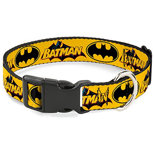 Buckle Down Vintage Batman Logo & Bat Signal 3 gelb Kunststoff Clip Halsband von Buckle-Down