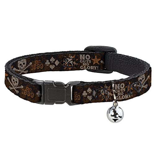 Buckle-Down Western No Guts No Glory Katzenhalsband mit Glöckchen, Kunststoffclip, leicht verstellbar, 21,6 cm bis 30,5 cm - 1,3 cm breit von Buckle-Down