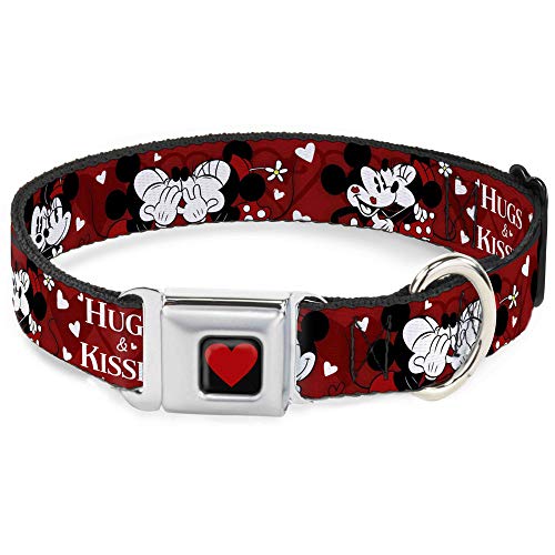 Buckle-Down Sicherheitsgurt-Schnalle, Hundehalsband – Mickey & Minnie HUGS & Kisses Posen Rot/Weiß – 2,5 cm breit – passend für Halsumfang von 38,1–66 cm – Größe L von Buckle-Down