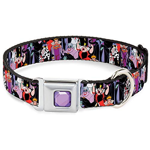 Buckle-Down Hundehalsband, Sicherheitsgurt-Schnalle, 5 Disney-Bösewichte, gestapelt, 40,6 bis 58,9 cm, 3,8 cm breit von Buckle-Down