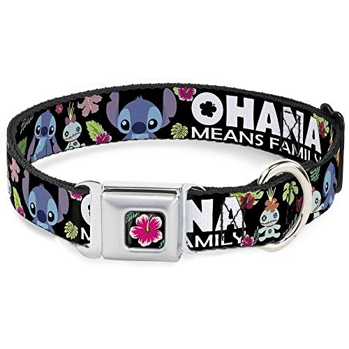 Buckle Down dc-wdy339-l Dyer Lilo & Stitch Hibiscus Flower Full Color Schwarz/Pink Hundehalsband, groß/38,1–66 cm von Buckle-Down