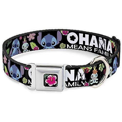 Buckle-Down Lilo & Stitch Ohana bedeutet Familien-Hundehalsband, Sicherheitsgurtschnalle, Schwarz, Mehrfarbig von Buckle-Down