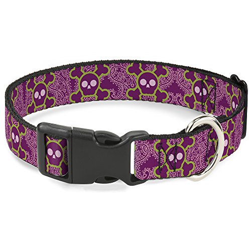 Buckle-down/Totenkopf mit Clip, 1/2 Wide-fits Neck-Large 38 cm, Kunststoff, Paisley-Muster, Lila/Pink/Grün von Buckle-Down