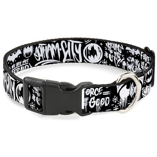 DC Comics Hundehalsband, Kunststoffschnalle, Batman Gotham City Graffiti-Collage, Schwarz-Weiß, 50,8 bis 78,9 cm, 3,8 cm breit von Buckle-Down