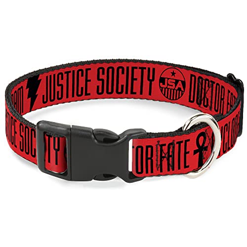 DC Comics Hundehalsband, Kunststoffschnalle, schwarze Adam-Justizgesellschaft-Symbole und Text, Rot-Schwarz, 24,1 bis 33 cm, 2,5 cm breit von Buckle-Down