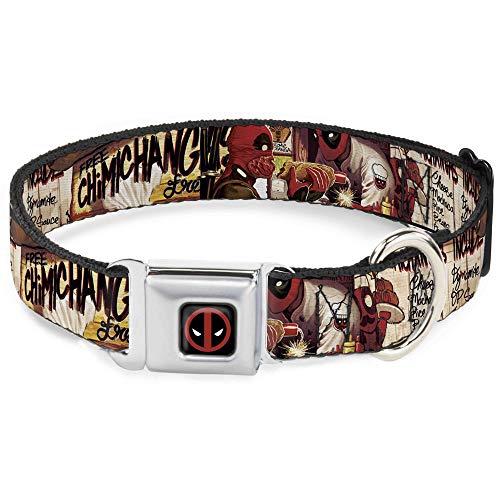 Buckle-Down Hundehalsband, Sicherheitsgurt-Schnalle, Deadpool Kills Deadpool 2, Dynamite Chimichanga, Mehrfarbig, 3,8 cm breit, passend für Halsumfang von 45,7–81,3 cm, Größe L (DC-WDP030-WL) von Buckle-Down