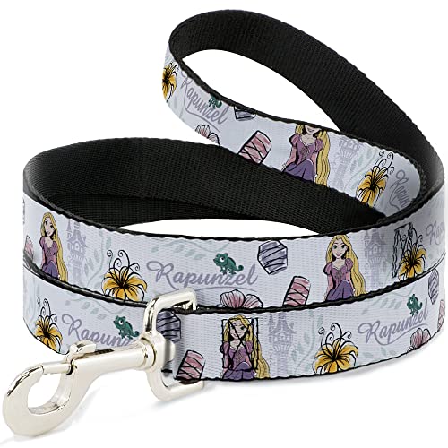 Disney Haustier-Leine, Hundeleine, Rapunzel Castle und Pascual mit Schrift und Blumen, Weiß, 1,8 m lang, 1,3 cm breit von Buckle-Down