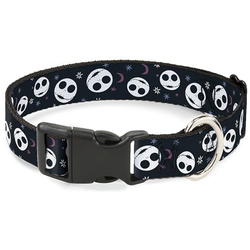 Disney Hundehalsband, Kunststoffschnalle, Nightmare Before Christmas Smiling Jack Moon and Stars Black, 24,9 cm bis 33 cm 2,5 cm breit von Buckle-Down