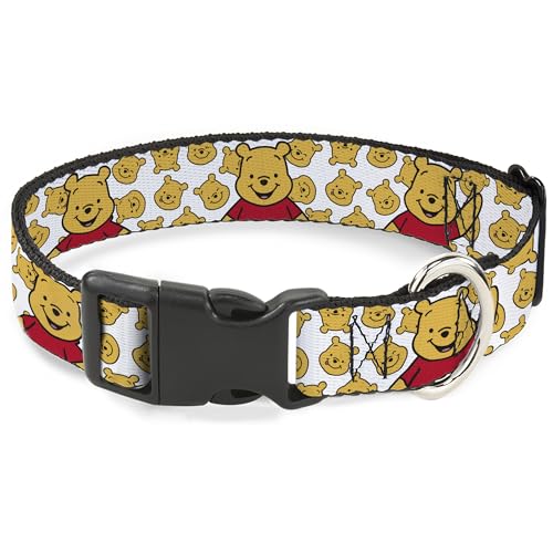 Disney Hundehalsband, Kunststoffschnalle, Winnie Puuh Chibi Pose und Ausdrücke, verstreut weiß, 24,1 bis 33 cm, 2,5 cm breit von Buckle-Down