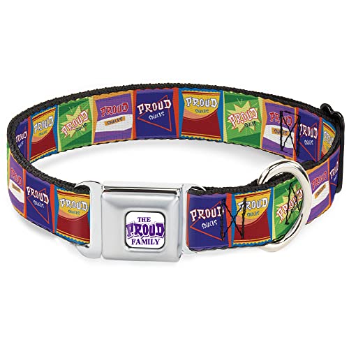 Disney Hundehalsband, Metall-Sicherheitsgurt-Schnalle, The Proud Family Proud Snacks, Logo-Blöcke, mehrfarbig, 24,1 bis 33 cm, 2,5 cm breit von Buckle-Down