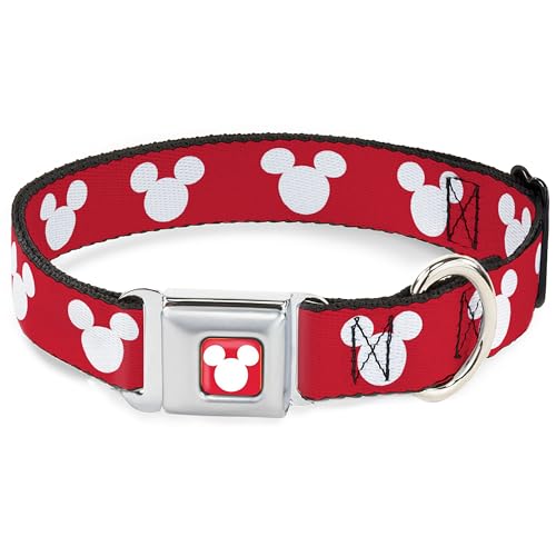 Disney Hundehalsband, Metall-Sicherheitsgurtschnalle, Mickey-Maus-Ohrensymbol Rot-Weiß, 28,9 bis 41,5 cm breit von Buckle-Down