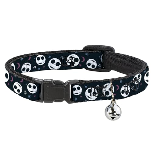 Disney Katzenhalsband, Breakaway-Halsband mit Glocke, Nightmare Before Christmas Smiling Jack Moon and Stars Black, 21,6 cm bis 30,5 cm breit von Buckle-Down