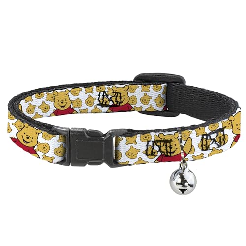 Disney Katzenhalsband, Breakaway-Halsband mit Glocke, Winnie Puuh Chibi Pose und Ausdrücke, verstreut weiß, 21,6 bis 30,5 cm, 1,3 cm breit von Buckle-Down