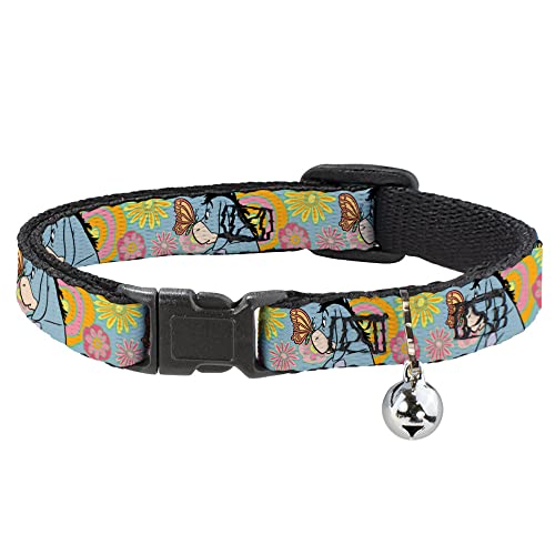 Disney Katzenhalsband, Breakaway-Halsband mit Glocke, Winnie Puuh I-Aah Schmetterling Pose Floral Collage, Blau, 21,6 cm bis 30,5 cm, 1,3 cm breit von Buckle-Down