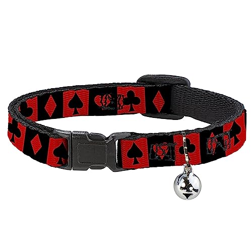 Disney Katzenhalsband, Breakaway-Halsband mit Glöckchen, Alice im Wunderland-Karte, Rot / Schwarz, 21,6 bis 30,5 cm breit von Buckle-Down