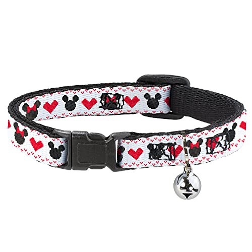 Disney Katzenhalsband, Breakaway-Halsband mit Glöckchen, Disney Holiday Mickey und Minnie Mouse Herzstrick, 21,6 bis 30,5 cm, 1,3 cm breit von Buckle-Down