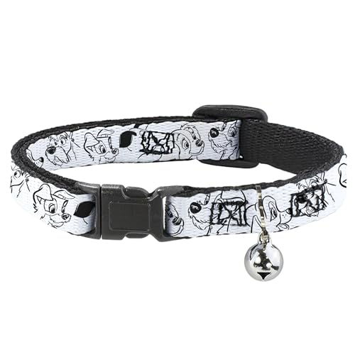 Disney Katzenhalsband, Breakaway-Halsband mit Glöckchen, Disney-Hundegesichtsumrisse, 21,6 bis 30,5 cm, 1,3 cm breit, Weiß / Schwarz von Buckle-Down