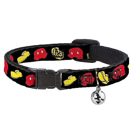 Disney Katzenhalsband, Breakaway Halsband mit Glöckchen, Mickey Mouse Shorts und Schuhe, Schwarz, Rot, Gelb, 21,6 bis 30,5 cm breit von Buckle-Down