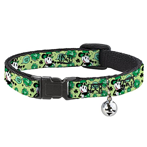 Disney Katzenhalsband, Breakaway-Halsband mit Glöckchen, Mickey Mouse St. Patricks Day, Lucky Me Kobold-Pose, Grün, 21,6 bis 30,5 cm, 1,3 cm breit von Buckle-Down