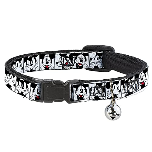 Disney Katzenhalsband, Breakaway-Halsband mit Glöckchen, Micky-Maus-Blöcke, Weiß, Schwarz, Rot, 21,6 bis 30,5 cm breit von Buckle-Down