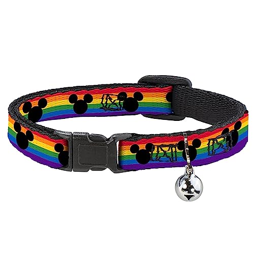 Disney Katzenhalsband, Breakaway-Halsband mit Glöckchen, Micky-Maus-Ohren, Regenbogen-Flagge, 21,6 cm bis 30,5 cm breit von Buckle-Down