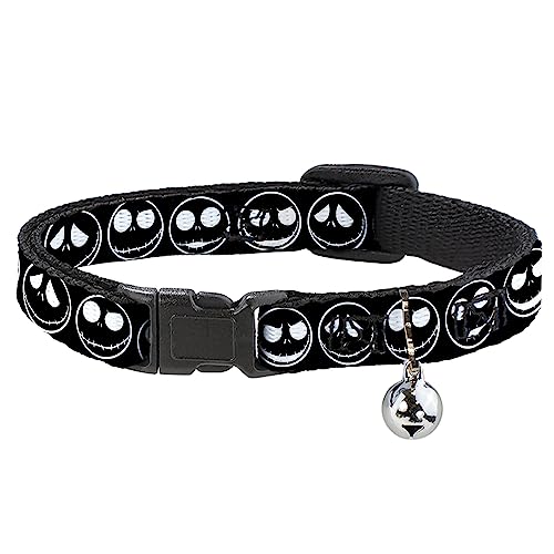 Disney Katzenhalsband, Breakaway-Halsband mit Glöckchen, The Nightmare Before Christmas, Jack Expressions, Schwarz / Weiß, 21,6 bis 30,5 cm breit von Buckle-Down