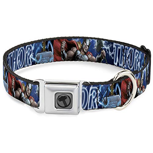 Dog Collar Seatbelt Buckle Avengers Thor Hammer Action Pose Galaxy Blues White 15 to 26 Inches 1.0 Inch Wide von Buckle-Down