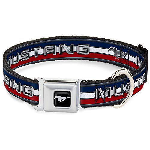 Dog Collar Seatbelt Buckle Mustang Text Tri Bar Stripe 15 to 26 Inches 1.0 Inch Wide von Buckle-Down